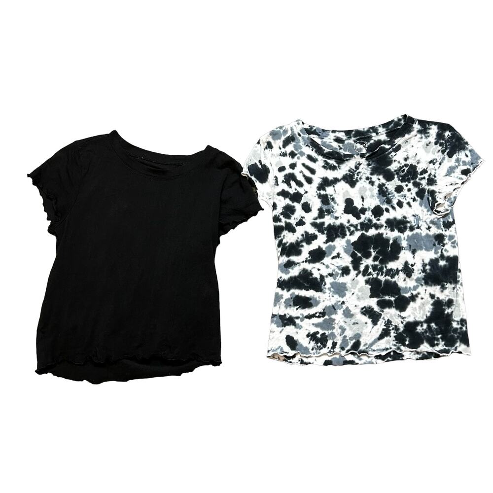 Urban Rebel Scallop Edge Crop Top Black Tie Dye Women's Size Medium set of 2